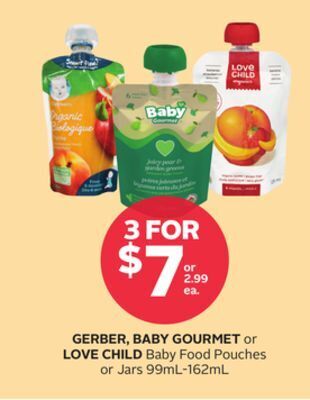 Rexall Gerber, baby gourmet or love child baby food pouches or jars offer