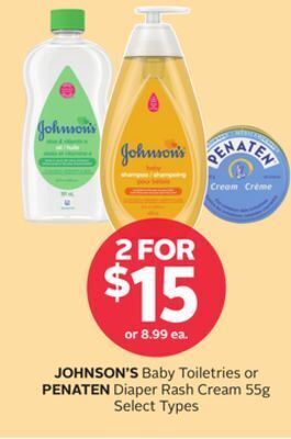 Rexall Johnson's baby toiletries or penaten diaper rash cream offer