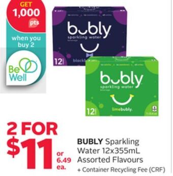 Rexall Bubly sparkling water 12x355ml offer