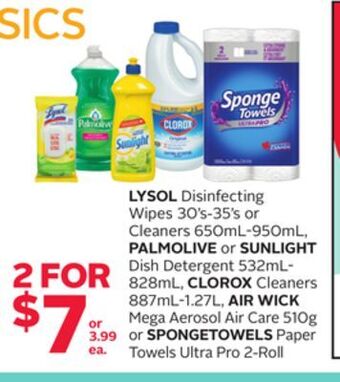 Rexall Lysol disinfecting wipes 30' s-35' s or cleaners 650ml-950ml, palmolive or sunlight dish detergent 532ml-828ml, clorox cleane offer