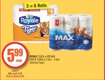 Shoppers Drug Mart Royale tiger or pc max paper towels offer