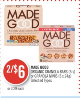 Shoppers Drug Mart Made good organic granola bars (5's) or granola minis (5 x 24g) offer