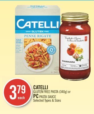 Shoppers Drug Mart Catelli gluten free pasta (340g) or pc pasta sauce offer