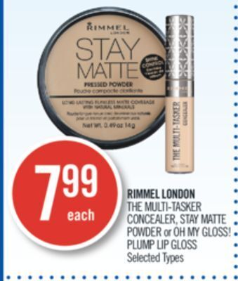 Shoppers Drug Mart Rimmel london the multi-tasker concealer, stay matte powder or oh my gloss! plump lip gloss offer