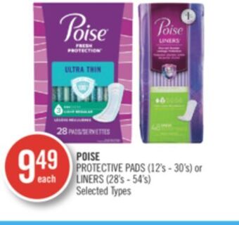Shoppers Drug Mart Poise protective pads (12's-30's) or liners (28's-54's) offer