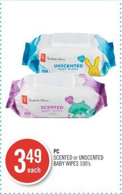 Shoppers Drug Mart Pc scented or unscented baby wipes offer