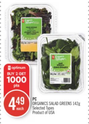 Shoppers Drug Mart Pc organics salad greens 142g offer