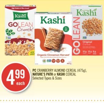 Shoppers Drug Mart Pc cranberry almond cereal (475g), nature's path or kashi cereal offer