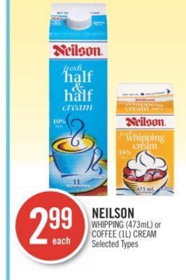 Shoppers Drug Mart Neilson whipping (473ml) or coffee (1l) cream offer