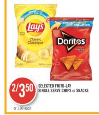Shoppers Drug Mart Selected frito-lay single serve chips or snacks offer