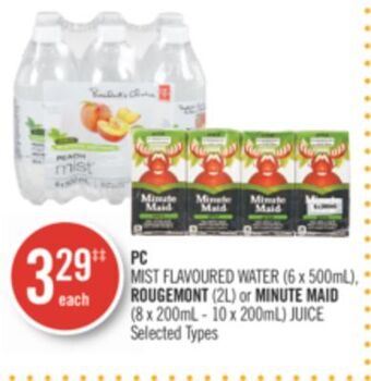 Shoppers Drug Mart Pc mist flavoured water (6 x 500ml), rougemont (2l) or minute maid (8 x 200ml - 10 x 200ml) juice offer