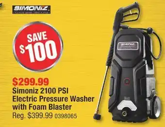 PartSource Simoniz 2100 psi electric pressure washer with foam blaster offer