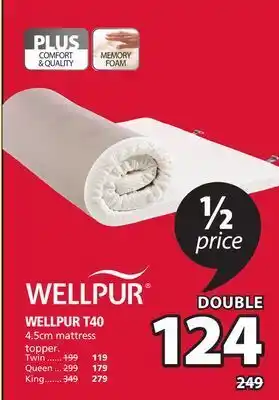 JYSK Wellpur t40 4.5cm mattress topper offer