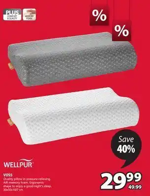 JYSK Wellpur voss quality pillow in pressure-relieving air memory foam offer