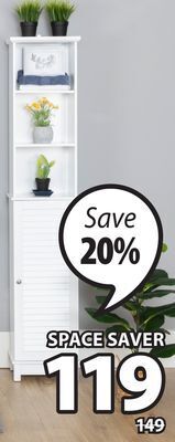 JYSK Hanna mdf frame featuring louvered doors and multiple storage options for the bathroom offer