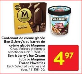 Walmart Ben & Jerry's Ice Cream Tubs or Magnum Frozen Novelties offer