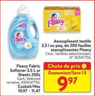Walmart Fleecy Fabric Softener 3.5 L or Sheets 200's offer