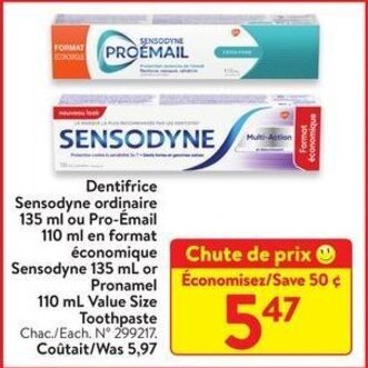 Walmart Sensodyne 135 mL or Pronamel 110 mL Value Size Toothpaste offer