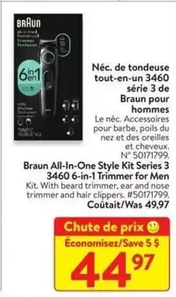 Walmart Braun All-In-One Style Kit Series 3 3460 6-in-1 Trimmer for Men offer