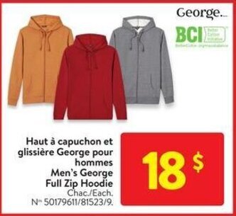 Walmart Men's George Full Zip Hoodie offer
