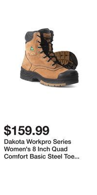 Mark's Dakota workpro series women's 8 inch quad comfort basic steel toe composite plate nubuck leather work boots - brown offer
