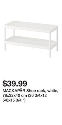 IKEA Mackapär shoe rack, white, 78x32x40 cm (30 3/4x12 5/8x15 3/4 ) offer