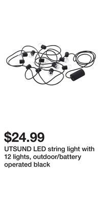 IKEA Utsund led string light with 12 lights, outdoor/battery operated black offer