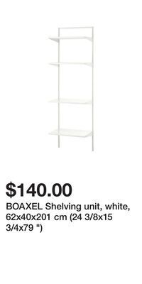 IKEA Boaxel shelving unit, white, 62x40x201 cm (24 3/8x15 3/4x79 ) offer