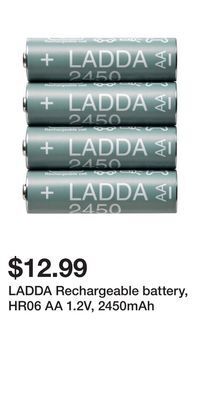 IKEA Ladda rechargeable battery, hr06 aa 1.2v, 2450mah offer