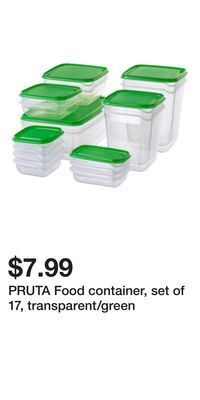 IKEA Pruta food container, set of 17, transparent/green offer