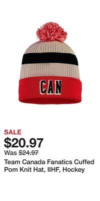 Sport Chek Team canada fanatics cuffed pom knit hat, iihf, hockey offer