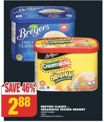No Frills BREYERS CLASSIC or CREAMSICLE FROZEN DESSERT offer