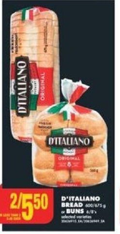 No Frills D'ITALIANO BREAD or BUNS offer