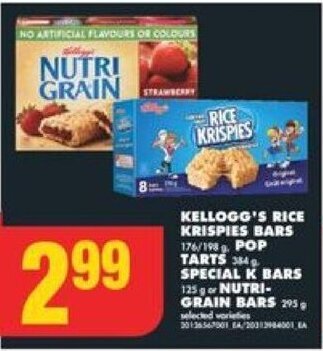 No Frills KELLOGG'S RICE KRISPIES BARS, POP TARTS, SPECIAL K BARS or NUTRI-GRAIN BARS offer