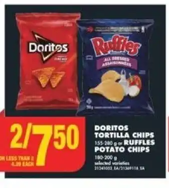 No Frills DORITOS TORTILLA CHIPS or RUFFLES POTATO CHIPS offer