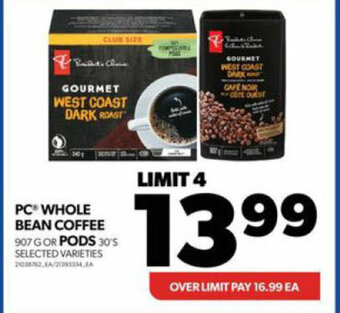 Real Canadian Superstore PC WHOLE BEAN COFFEE OR PODS offer