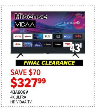 2001 Audio Video Hisense 43|| 4k ultra hd vidaa tv offer