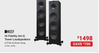 Visions Electronics Kef hi-fidelity uni-q tower loudspeakers offer