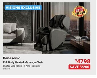 Visions Electronics Panasonic full body heated massage chair offer