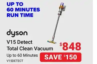 Visions Electronics Dyson v15 detect total clean vacuum up to 60 minutes offer