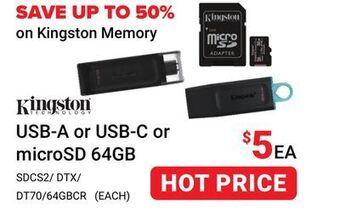 Visions Electronics Kingston usb-a or usb-c or microsd 64gb offer