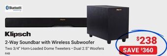 Visions Electronics Klipsch 2-way soundbar with wireless subwoofer offer