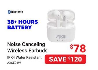 Visions Electronics Axs noise canceling wireless earbuds offer