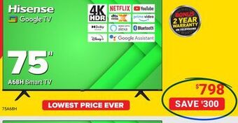 Visions Electronics Hisense a68h 75 smart tv offer