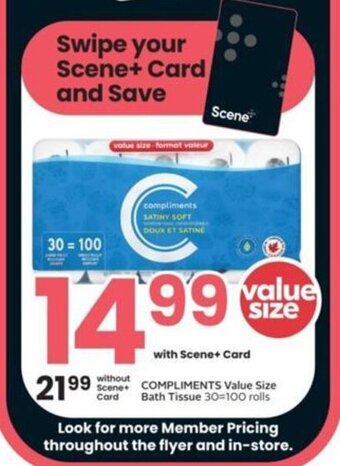 Sobeys COMPLIMENTS Value Size Bath Tissue 30=100 rolls offer