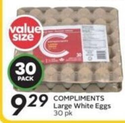 Sobeys COMPLIMENTS Large White Eggs 30 pk offer