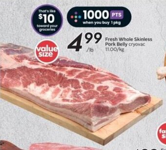 Sobeys Fresh Whole Skinless Pork Belly cryovac offer