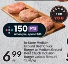 Sobeys In-Store Medium Ground Beef Chuck Burger or Medium Ground Beef Chuck Inclusion Burger offer