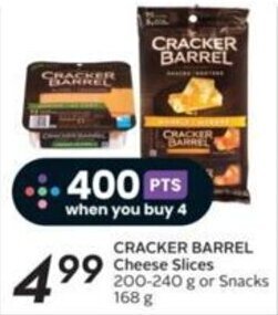 Sobeys CRACKER BARREL Cheese Slices 200-240 g or Snacks 168 g offer