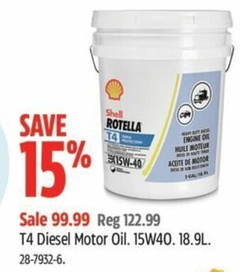 Canadian Tire T4 Diesel Motor Oil. 15W40. 18.9L offer